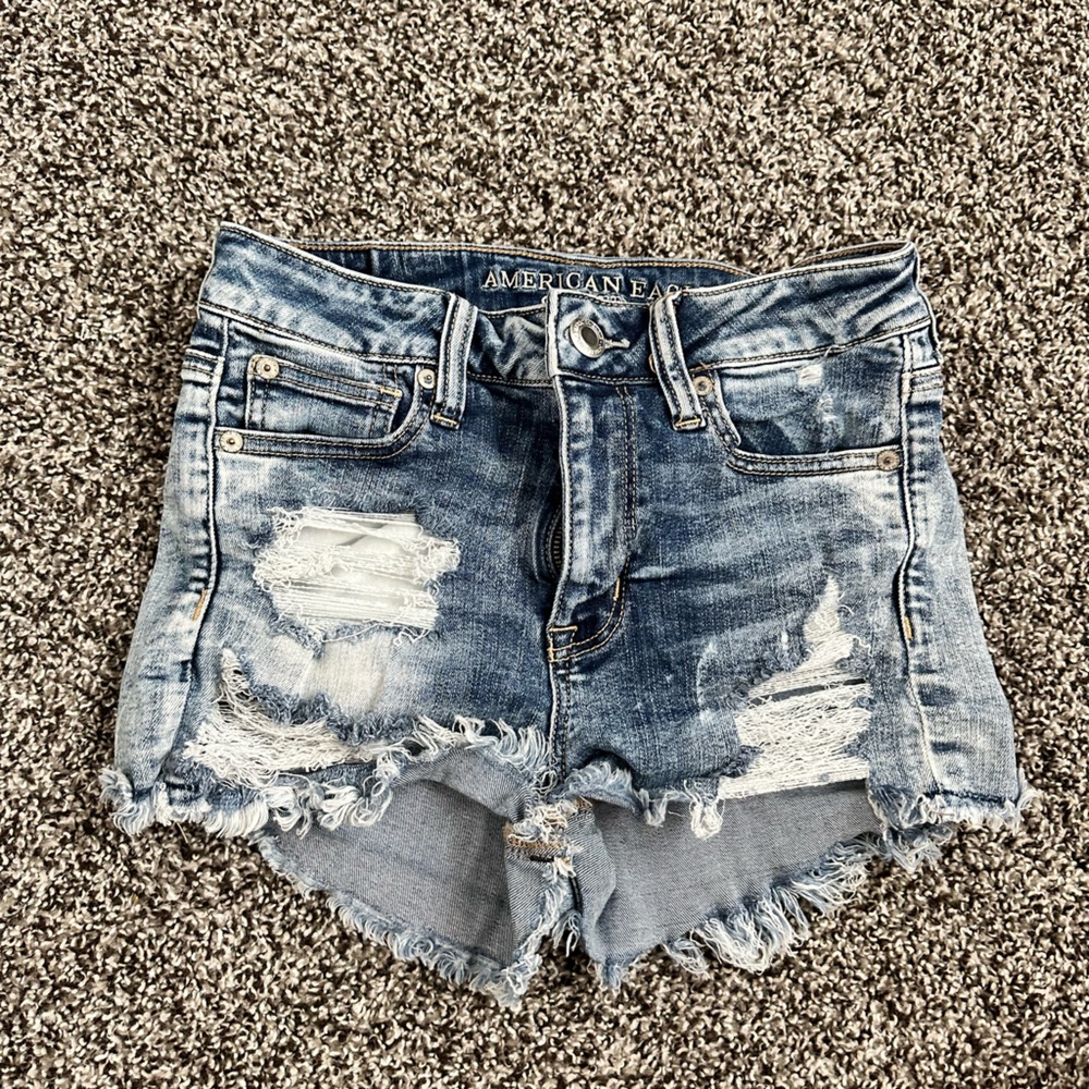 Mini distressed Jean shorts acid wash denim, size 4 runs very small! Used